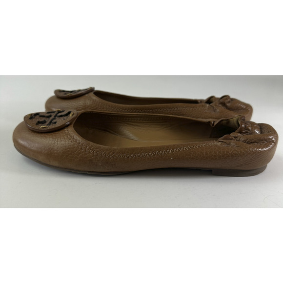 Tory Burch Reva Pebbled Leather Ballet Flats Royal Tan Camel Women Shoe Size 7M - Picture 15 of 16